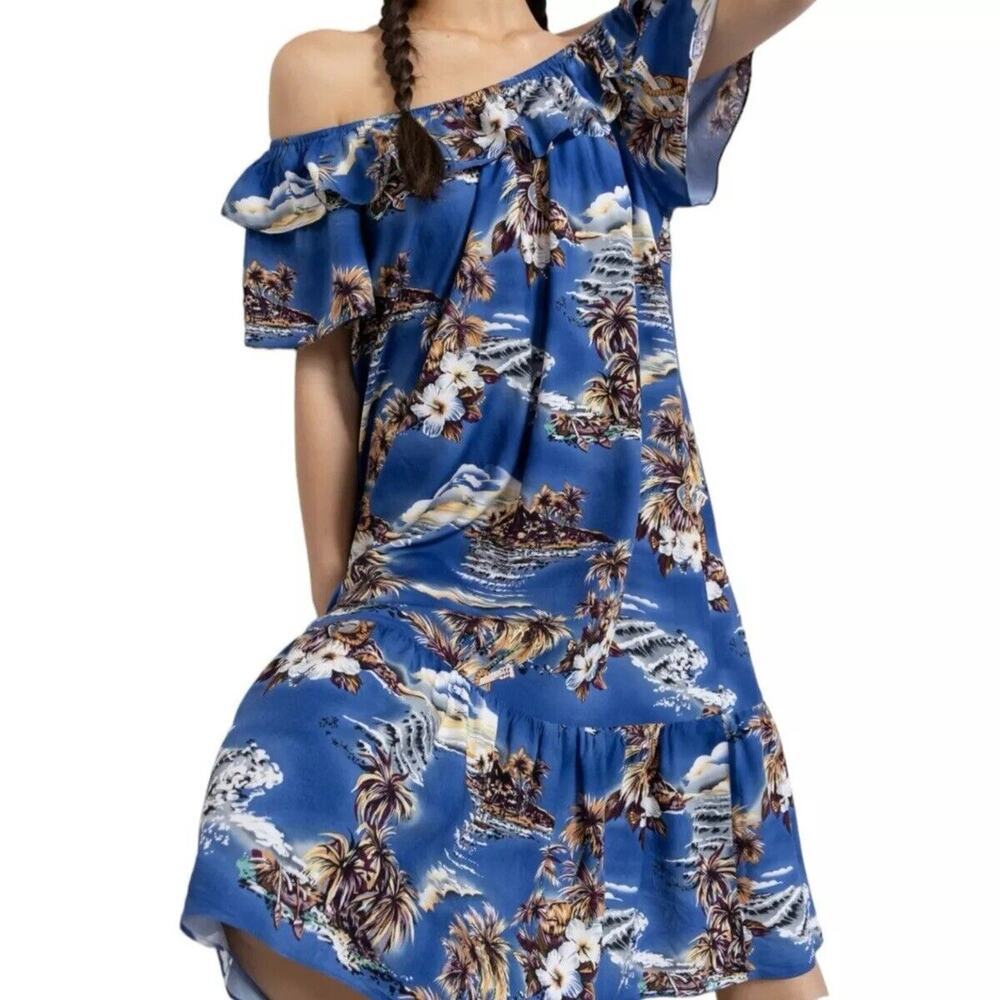 VINTAGE Hilo Hattie Women Dress Large Blue Floral Hawaiian Maxi Made in Hawaii
